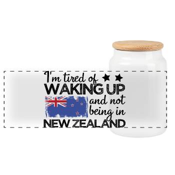 NZ Je suis fatigué de me réveiller sans être en Nouvelle-Zélande - Boîte à biscuits avec couvercle en bois - blanc - Devant