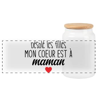 Désolé Les Filles Mon Cour Est A Maman - Boîte à biscuits avec couvercle en bois - blanc - Devant