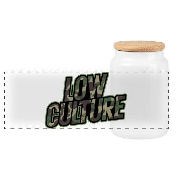 Low Culture Camo Tuning Streetwear JDM Car Style - Panoramic Cookie Jar with Wooden Lid - white - Front