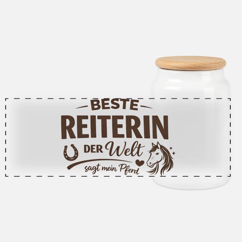 Beste Reiterin der Welt – Pferde Spruch - Panorama Keksdose mit Holzdeckel - Weiß