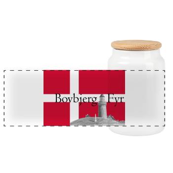 Bovbjerg Fyr auf Dänischer Flagge - Panorama Keksdose mit Holzdeckel - Weiß - Vorne
