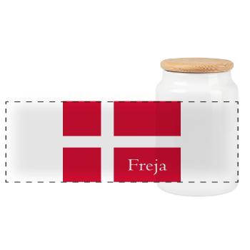 Freja auf dänischer Flagge - Panorama Keksdose mit Holzdeckel - Weiß - Vorne
