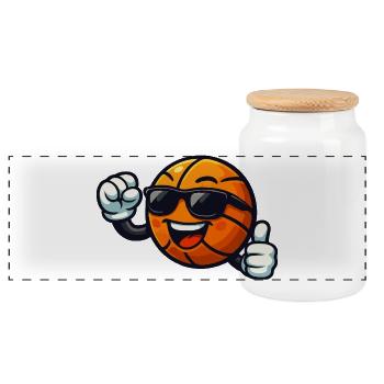 Basketball mit Sonnenbrillen-Vibes - Panorama Keksdose mit Holzdeckel - Weiß - Vorne