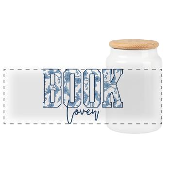 Floral Book Love - Panoramic Cookie Jar with Wooden Lid - white - Front