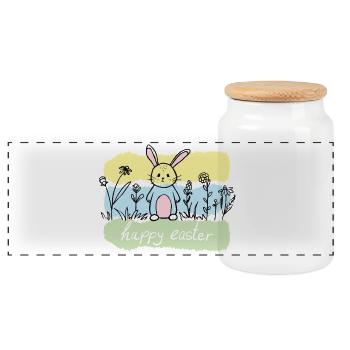 Un lapin pastel dans le champ de printemps - Boîte à biscuits avec couvercle en bois - blanc - Devant