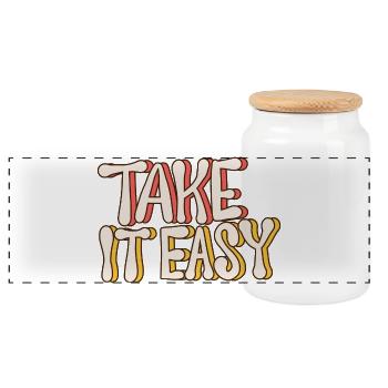 Take It Easy – Retro Vintage Quote 70s Style - Panorama Keksdose mit Holzdeckel - Weiß - Vorne