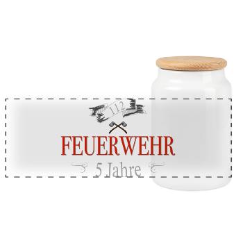Feuerwehr Jubiläum 5 Jahre - Panorama Keksdose mit Holzdeckel - Weiß - Vorne