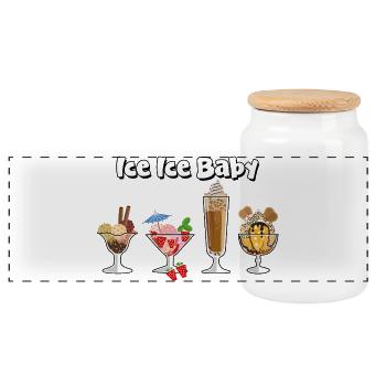 Eisbecher, Eisdessert - Panoramic Cookie Jar with Wooden Lid - white - Front
