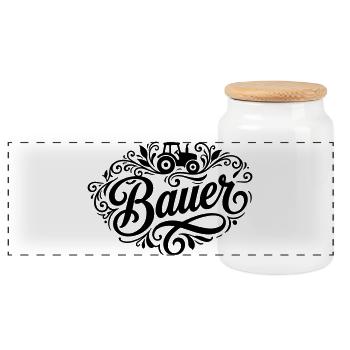 Bauer Farmer - Panorama Keksdose mit Holzdeckel - Weiß - Vorne