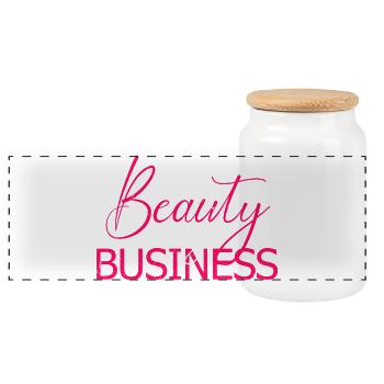 Beauty Is My Business Makeup Artist Salon - Panoramic Cookie Jar with Wooden Lid - white - Front
