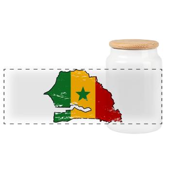 Senegal Flagge Landkarte - Panorama Keksdose mit Holzdeckel - Weiß - Vorne