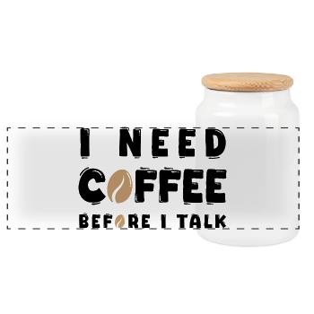 Ich brauche Kaffee, bevor ich lustige Kaffeeliebhaber Gif rede - Panorama Keksdose mit Holzdeckel - Weiß - Vorne