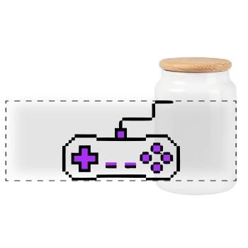 Retro Gamepad Controller Gamer - Panoramic Cookie Jar with Wooden Lid - white - Front