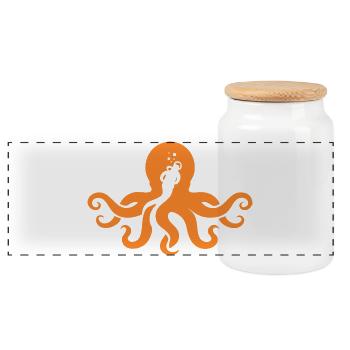 Orange Octopus Diver - Panoramic Cookie Jar with Wooden Lid - white - Front