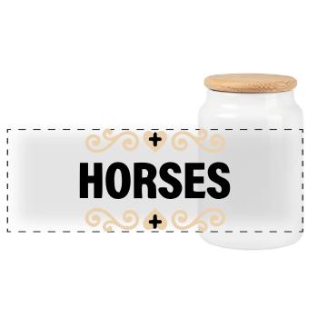 Noble Horses lettering riding - Panoramic Cookie Jar with Wooden Lid - white - Front