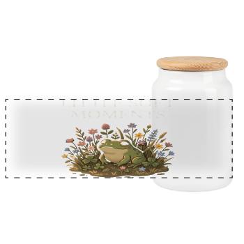Little Soft Moments: Frog Among Flowers Farm - Panoramic Cookie Jar with Wooden Lid - white - Front