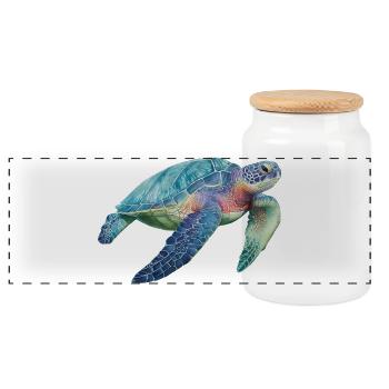 Turtle - Panoramic Cookie Jar with Wooden Lid - white - Front