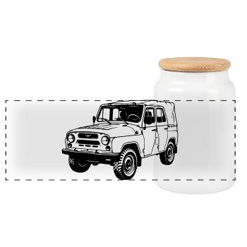 UAZ Off-Road Vehicle - Panoramic Cookie Jar with Wooden Lid - white - Front