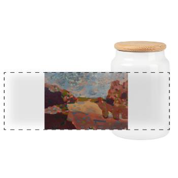 Mosaic pastel landscape - Panoramic Cookie Jar with Wooden Lid - white - Front