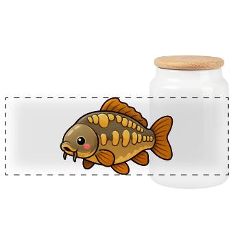 Cute Carp Kids Fishing Design - Panoramic Cookie Jar with Wooden Lid - white - Front