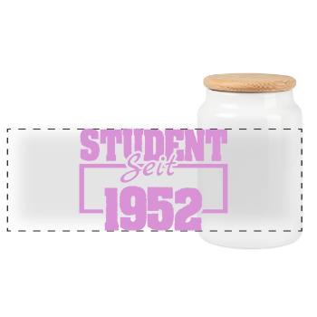 Student Self 1952 Vintage Print - Panoramic Cookie Jar with Wooden Lid - white - Front