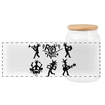 Rock and Roll Band Sketch - Panoramic Cookie Jar with Wooden Lid - white - Front