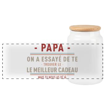 Papa On A Essaye De Te Trouver Le Le Meilleur C... - Boîte à biscuits avec couvercle en bois - blanc - Devant