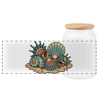 Schalentiere Seestern-Strand-Sand Retro - Panorama Keksdose mit Holzdeckel - Weiß - Vorne