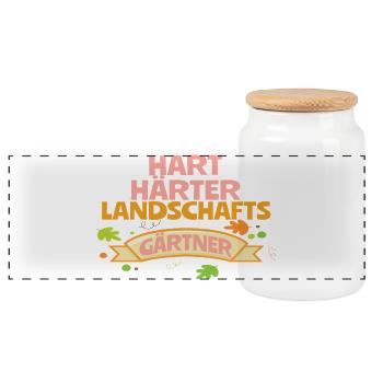 Hart Härter Landschaftsgärtner Spruch Design - Panorama Keksdose mit Holzdeckel - Weiß - Vorne