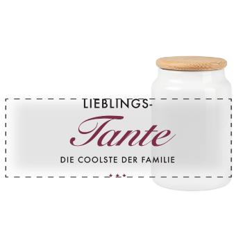 LieblingsTante Eleganz - Panorama Keksdose mit Holzdeckel - Weiß - Vorne