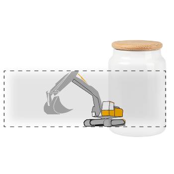 long-arm excavator2023 - Panoramic Cookie Jar with Wooden Lid - white - Front