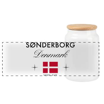 Sonderborg Dänemark Koordinaten Reise Souvenir - Panorama Keksdose mit Holzdeckel - Weiß - Vorne