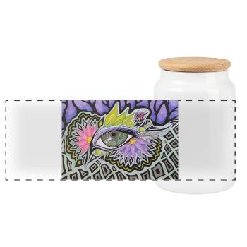 Psychedelic Single Eye Pattern - Panoramic Cookie Jar with Wooden Lid - white - Front