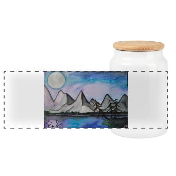 Nuit au clair de lune au bord du lac tranquille - Boîte à biscuits avec couvercle en bois - blanc - Devant