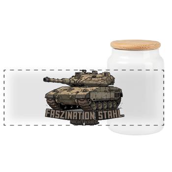 Merkava Panzer – Faszination Stahl. Nicht Krieg. - Panorama Keksdose mit Holzdeckel - Weiß - Vorne