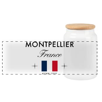 Montpellier Frankreich Koordinaten Reise Souvenir - Panorama Keksdose mit Holzdeckel - Weiß - Vorne