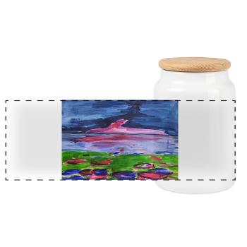 Colour magic in the evening sky - Panoramic Cookie Jar with Wooden Lid - white - Front
