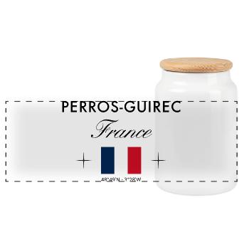 Perros Guirec Frankreich Koordinate Reise Souvenir - Panorama Keksdose mit Holzdeckel - Weiß - Vorne