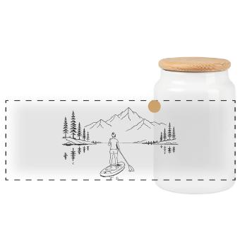 Pagaie debout au bord du lac - Boîte à biscuits avec couvercle en bois - blanc - Devant