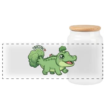 Cute Broccoli Crocodile Croccoli - Panoramic Cookie Jar with Wooden Lid - white - Front