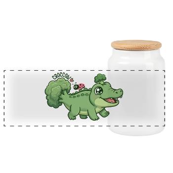 Cute Broccoli Crocodile Croccoli - Panoramic Cookie Jar with Wooden Lid - white - Front