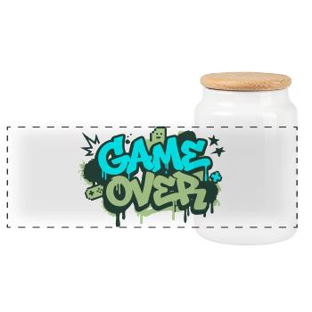 Game Over Graffiti Logo - Panorama Keksdose mit Holzdeckel - Weiß - Vorne