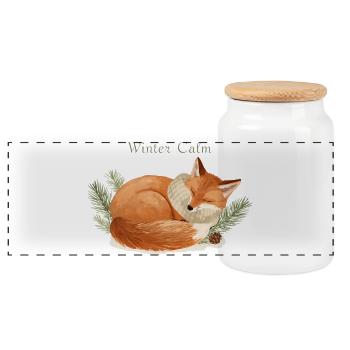 Winter Calm Fox Cozy Winter - Panoramic Cookie Jar with Wooden Lid - white - Front
