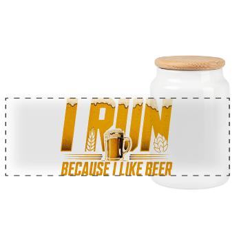 Ich laufe wegen Bier - Lustiges Lauf Shirt - Panorama Keksdose mit Holzdeckel - Weiß - Vorne
