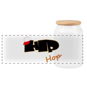 Hip Hop Typo with Baseball Cap - Panoramic Cookie Jar with Wooden Lid - white - Front