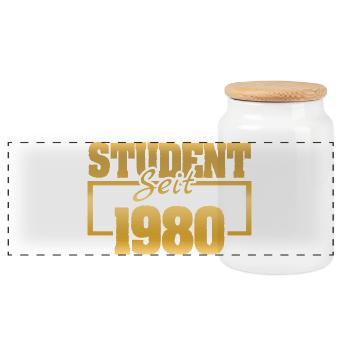 Since 1980 - Panoramic Cookie Jar with Wooden Lid - white - Front