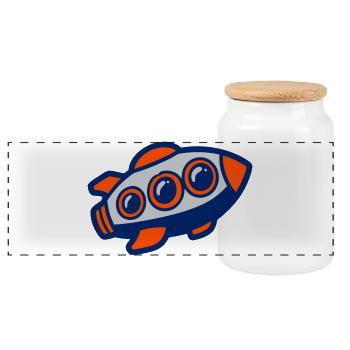 Space Rocket Illustration - Panoramic Cookie Jar with Wooden Lid - white - Front
