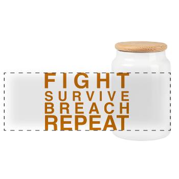 Fight Survive Breach Repeat Motif - Panoramic Cookie Jar with Wooden Lid - white - Front