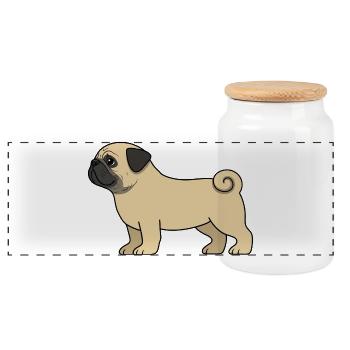 Dessin de dessin animé de carlin - Boîte à biscuits avec couvercle en bois - blanc - Devant