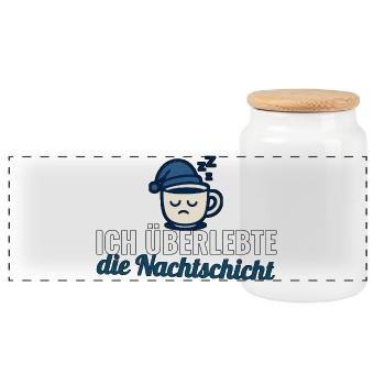 Ich überlebte die Nachtschicht – Pflege Geschenk - Panorama Keksdose mit Holzdeckel - Weiß - Vorne